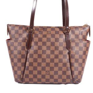 Louis Vuitton Damier Ebene Checkered Tote with Brown Straps